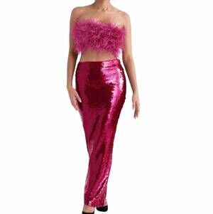 NEW HOUSE OF CB alexis hot pint sequin maxi skirt in pink